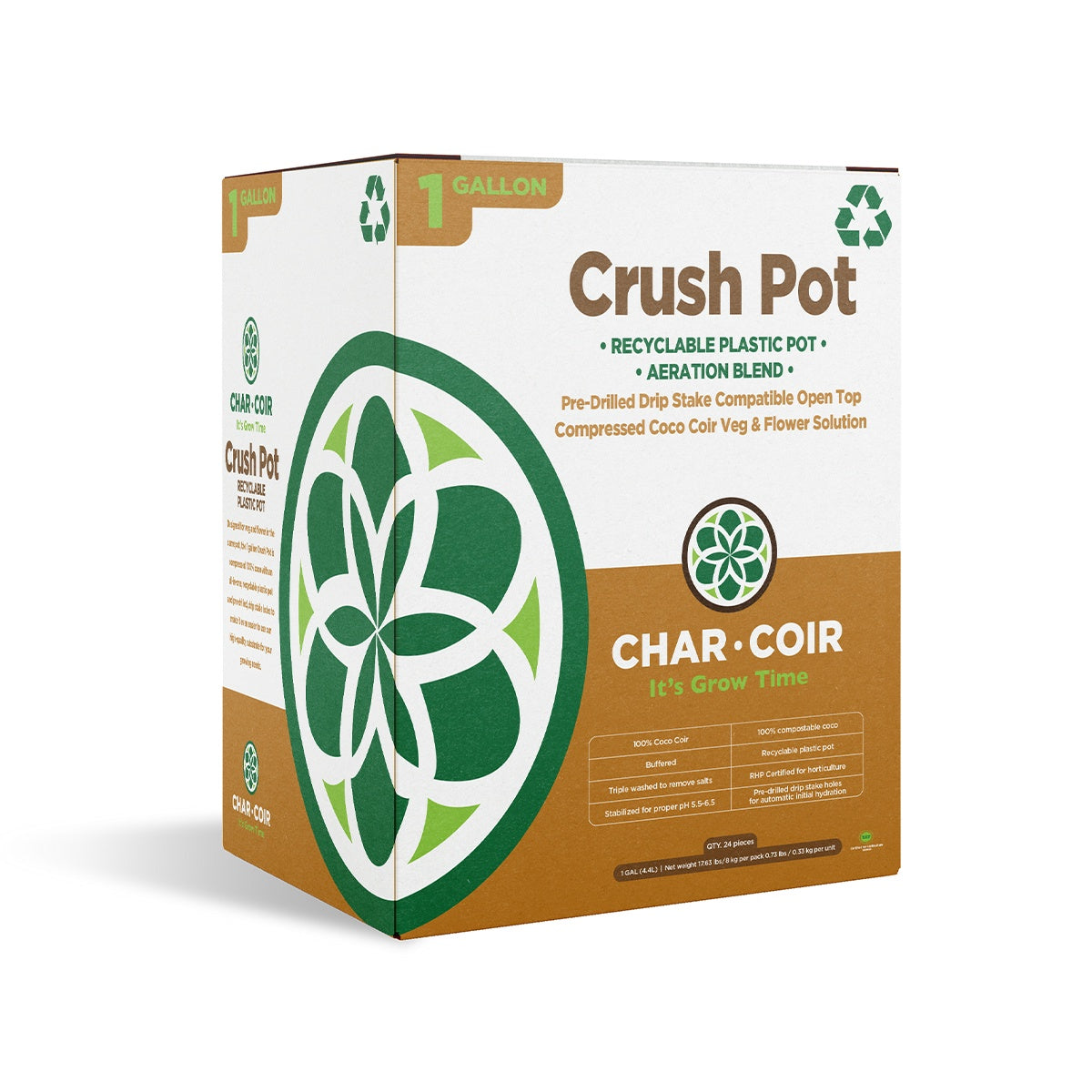 Char Coir Crush Pot - 1 Gallon (Pallet Of 2,304)