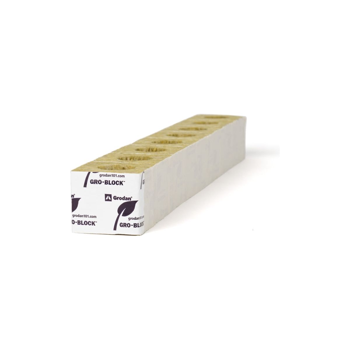 Grodan Gro Block Improved GR4 Small 3" w/Hole 3" x 3" x 2.6" Strip- Unwrapped (Case of 48 Sleeves)