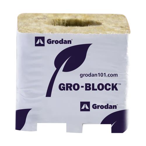 Grodan Improved 4 Block, 3Inches x 3Inches x 2.5Inches with hole, shrink wrapped, on strip, case of 384