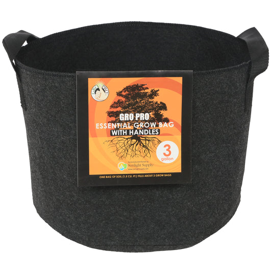 Gro Pro Essential Round Fabric Pots with Handles - Black