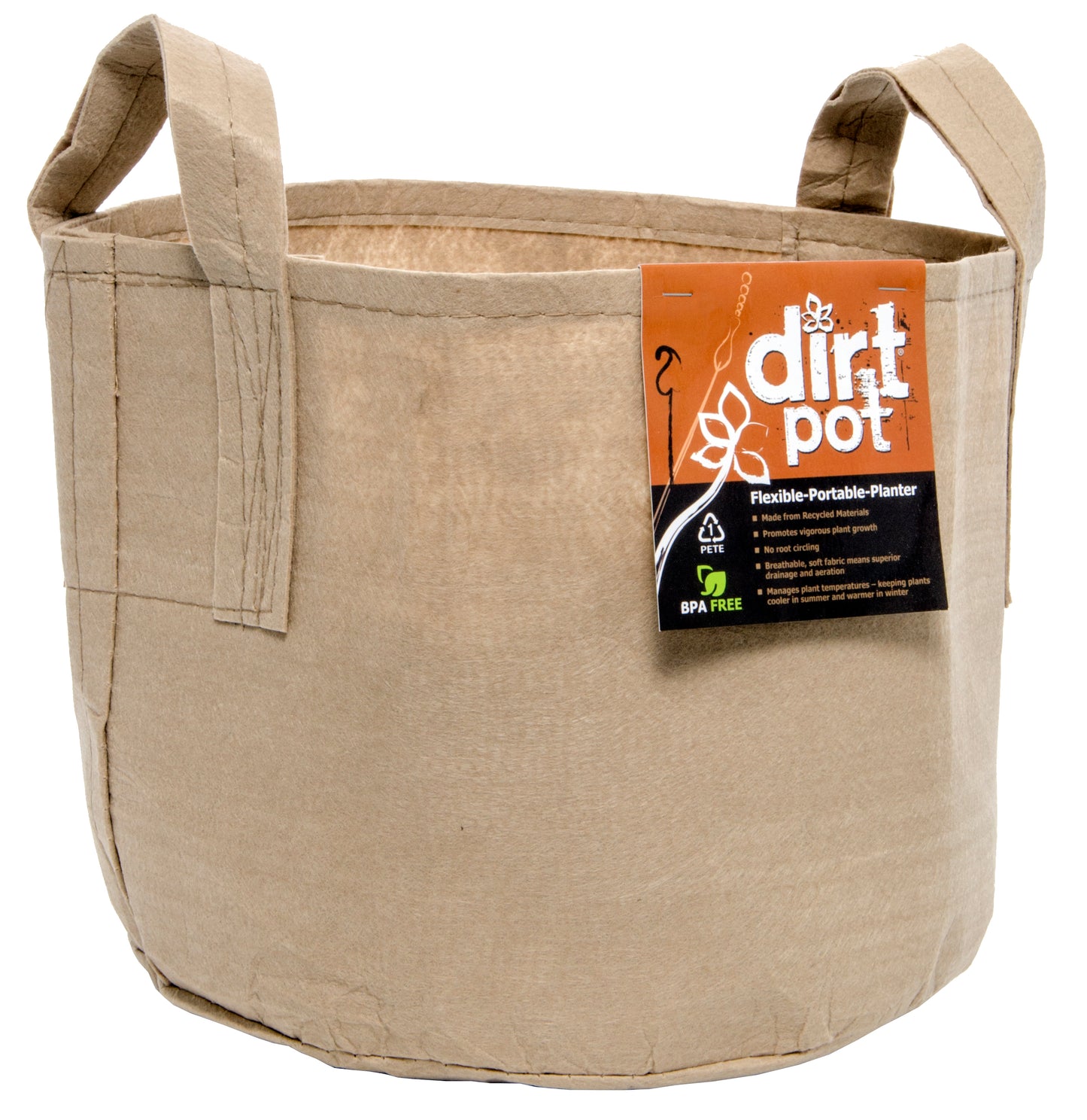 Dirt Pot Flexible Portable Planter Tan 25 Gallon w/Handles