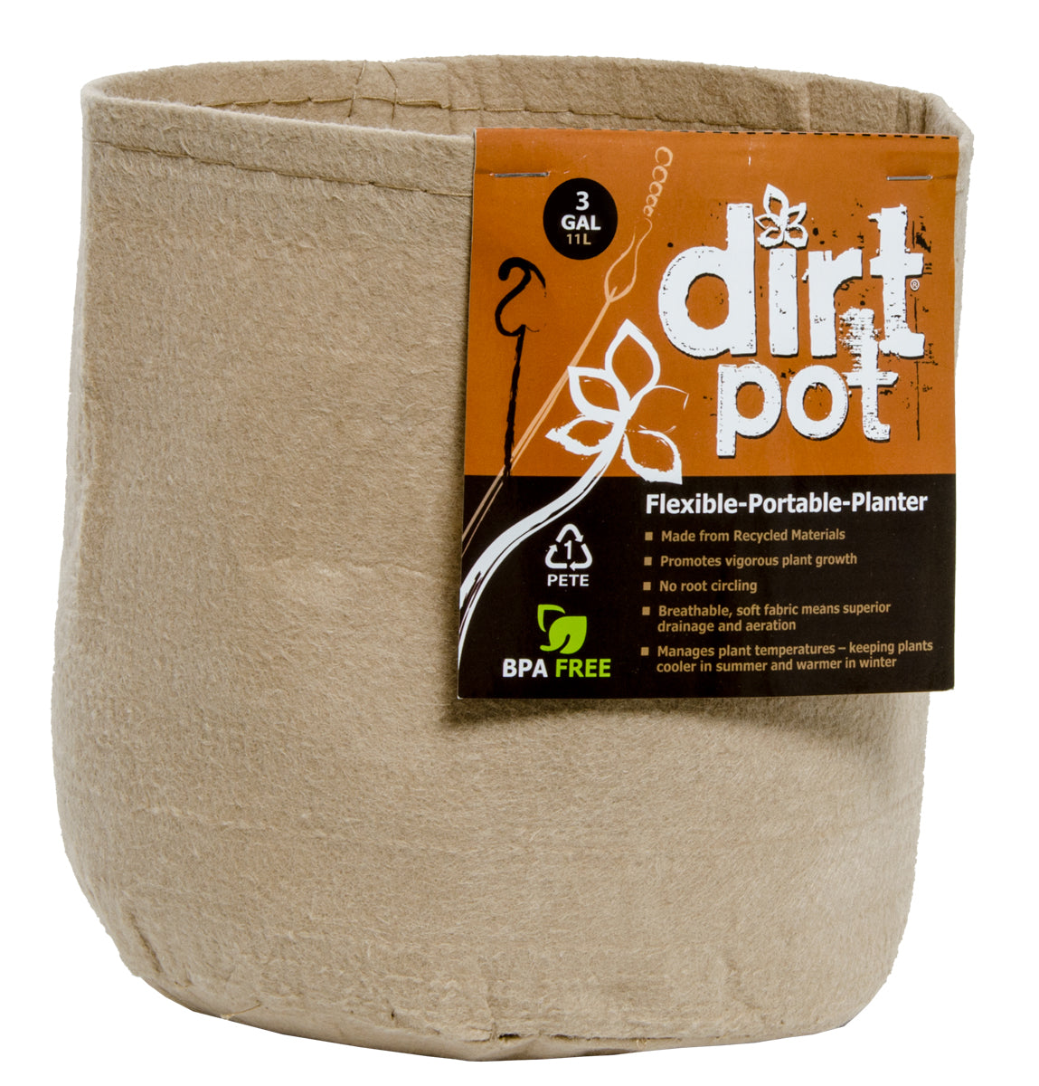 Dirt Pot Flexible Portable Planter Tan 3 Gallon No Handles